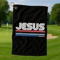 Retro Jesus King Golf Towel thumb 1