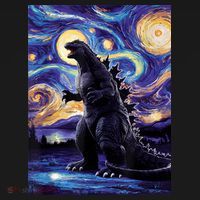 Retro Japanese Kaiju Monster Starry Night Parody Tote Bag thumb 4