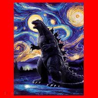 Retro Japanese Kaiju Monster Starry Night Parody Santa Hat thumb 1