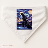 Retro Japanese Kaiju Monster Starry Night Parody USA-Made Doggie Bandana thumb 0