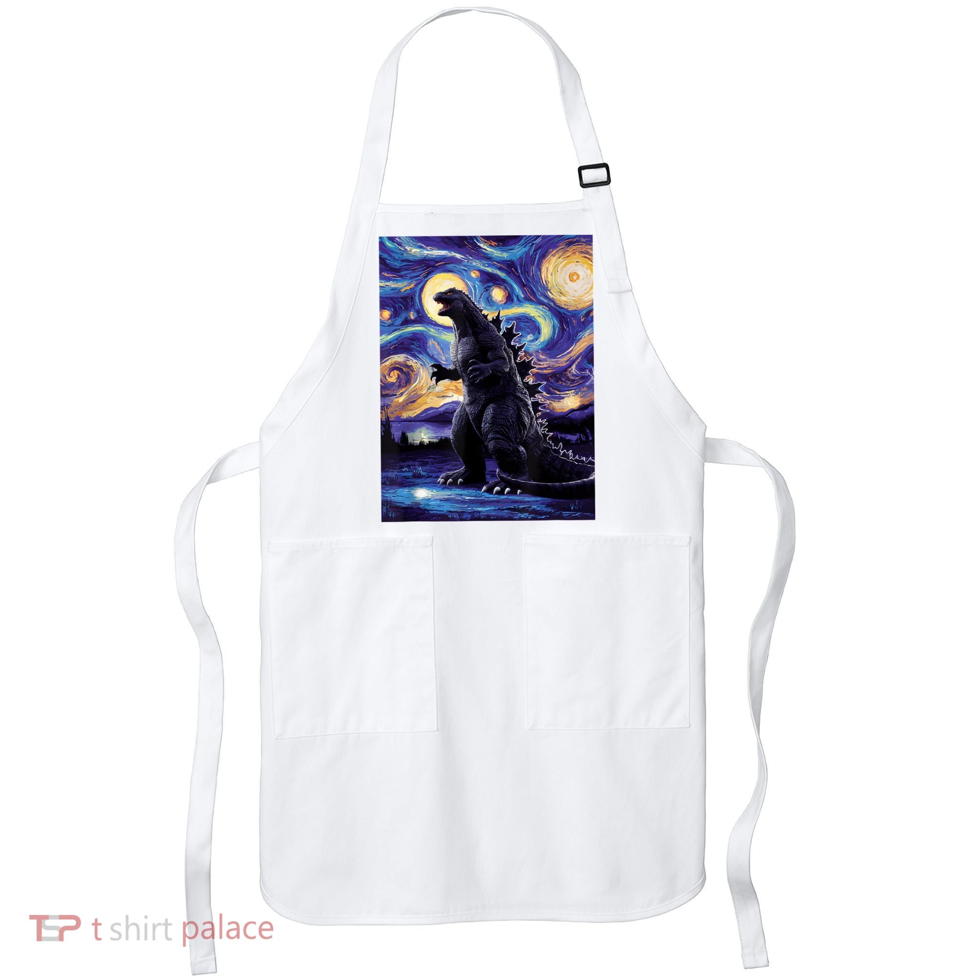Retro Japanese Kaiju Monster Starry Night Parody Apron