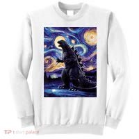 Retro Japanese Kaiju Monster Starry Night Parody Sweatshirt thumb 0
