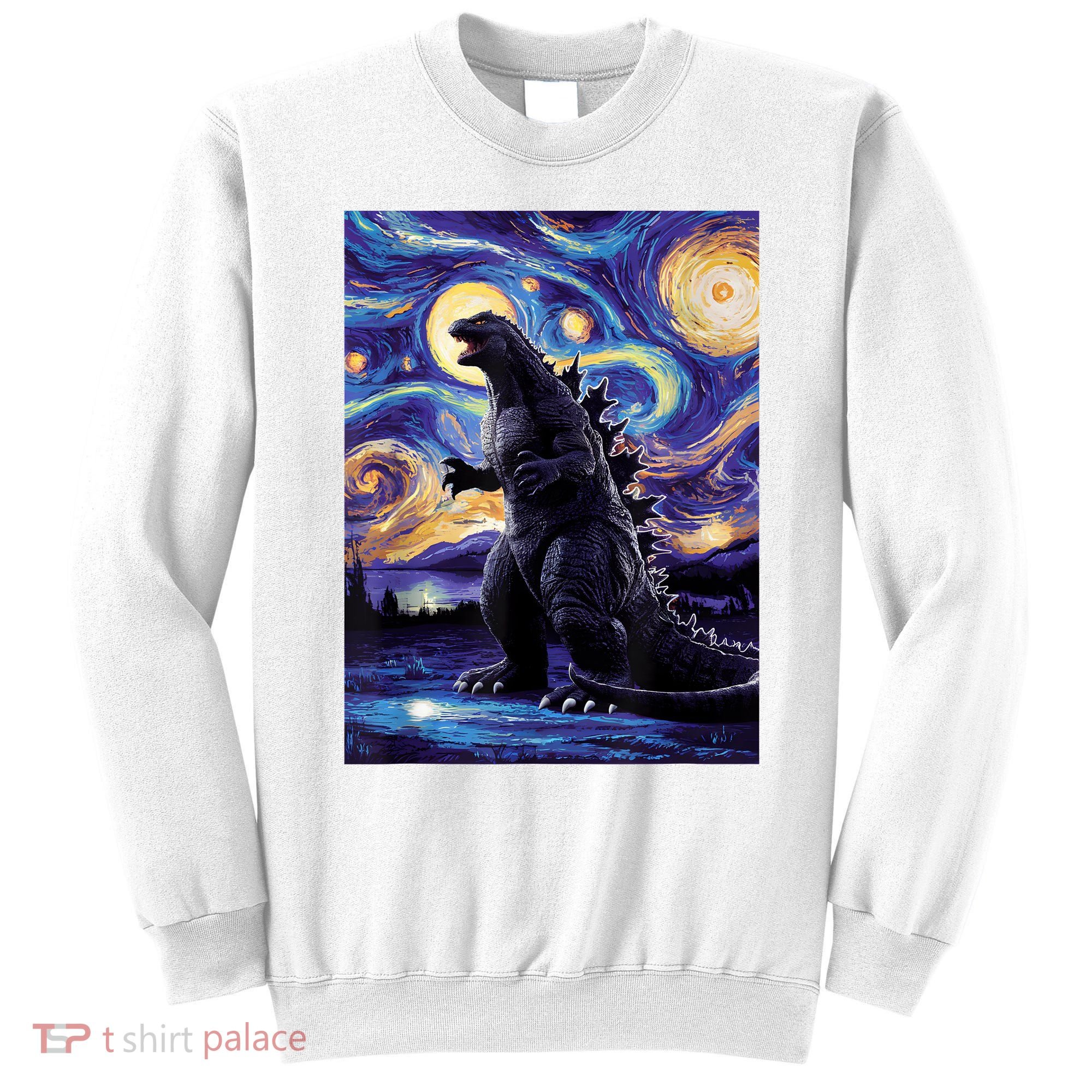 Retro Japanese Kaiju Monster Starry Night Parody Sweatshirt