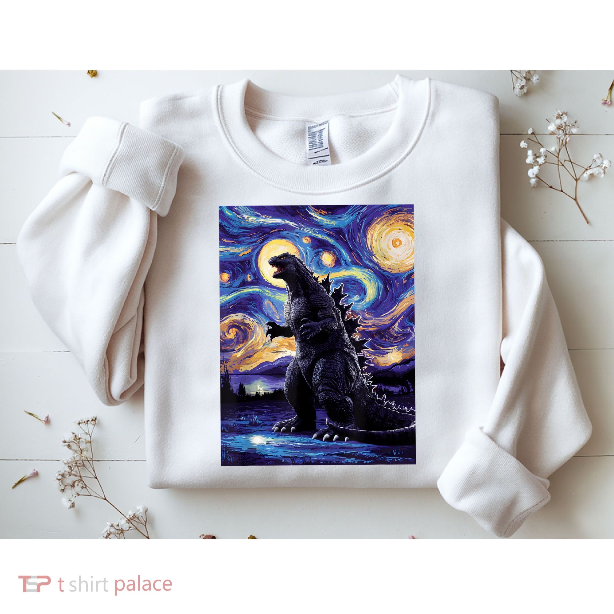 Retro Japanese Kaiju Monster Starry Night Parody Sweatshirt