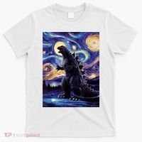 Retro Japanese Kaiju Monster Starry Night Parody T-Shirt thumb 0