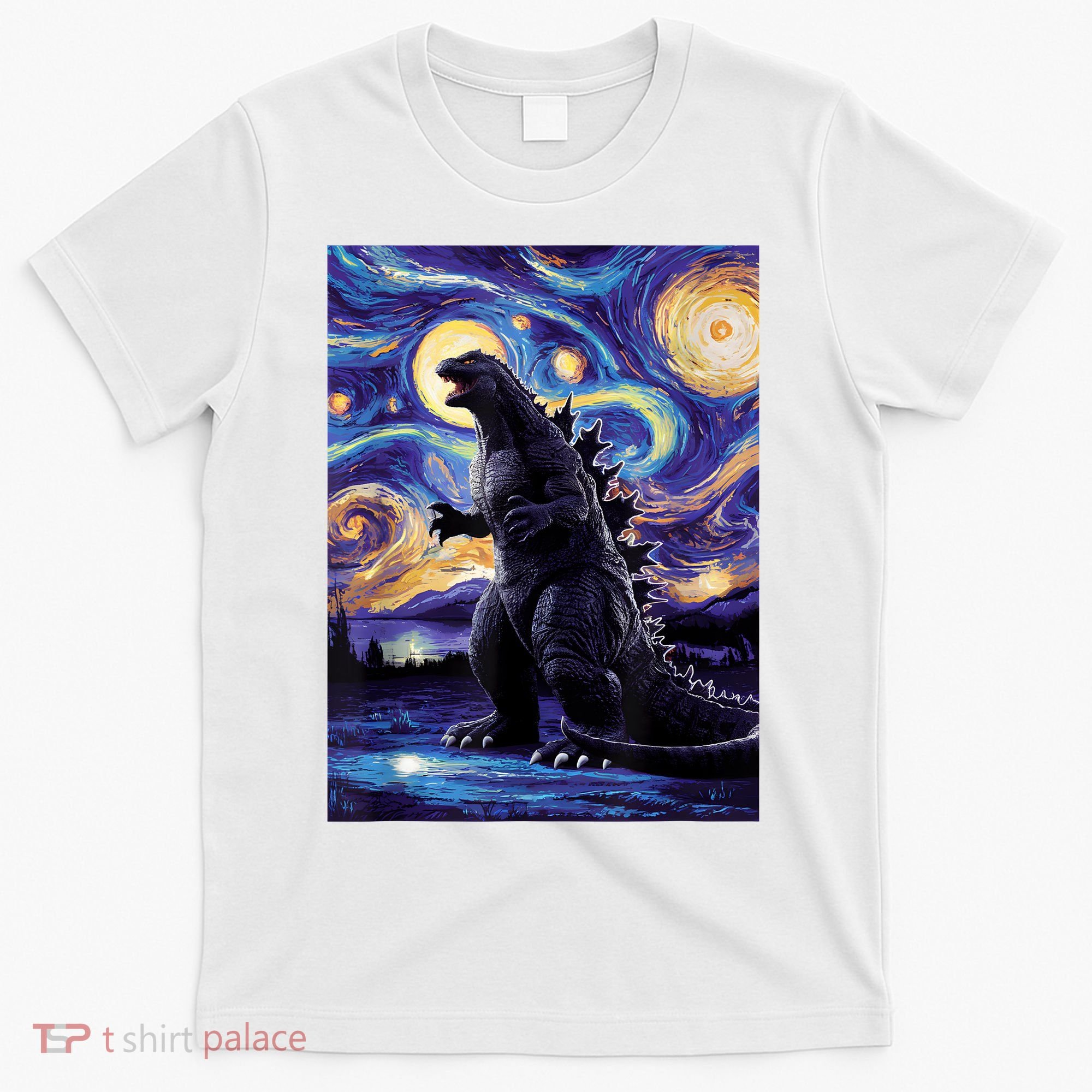 Retro Japanese Kaiju Monster Starry Night Parody T-Shirt