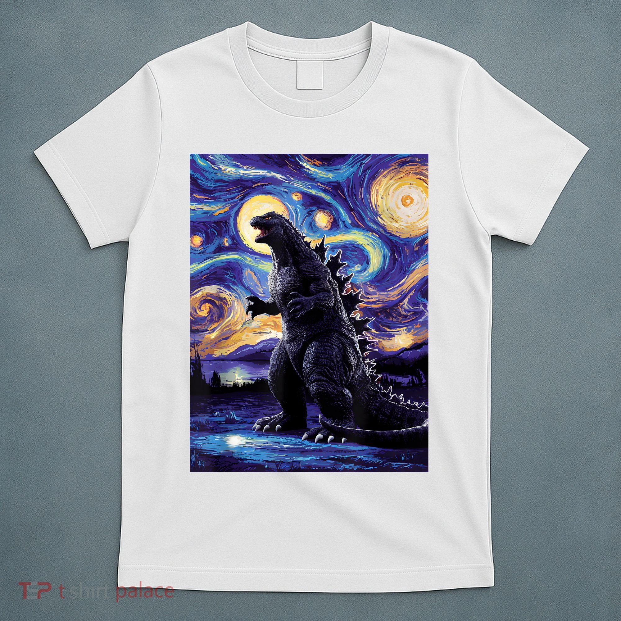 Retro Japanese Kaiju Monster Starry Night Parody T-Shirt