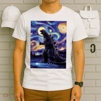 Retro Japanese Kaiju Monster Starry Night Parody T-Shirt thumb 6