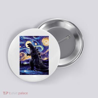 Retro Japanese Kaiju Monster Starry Night Parody Button