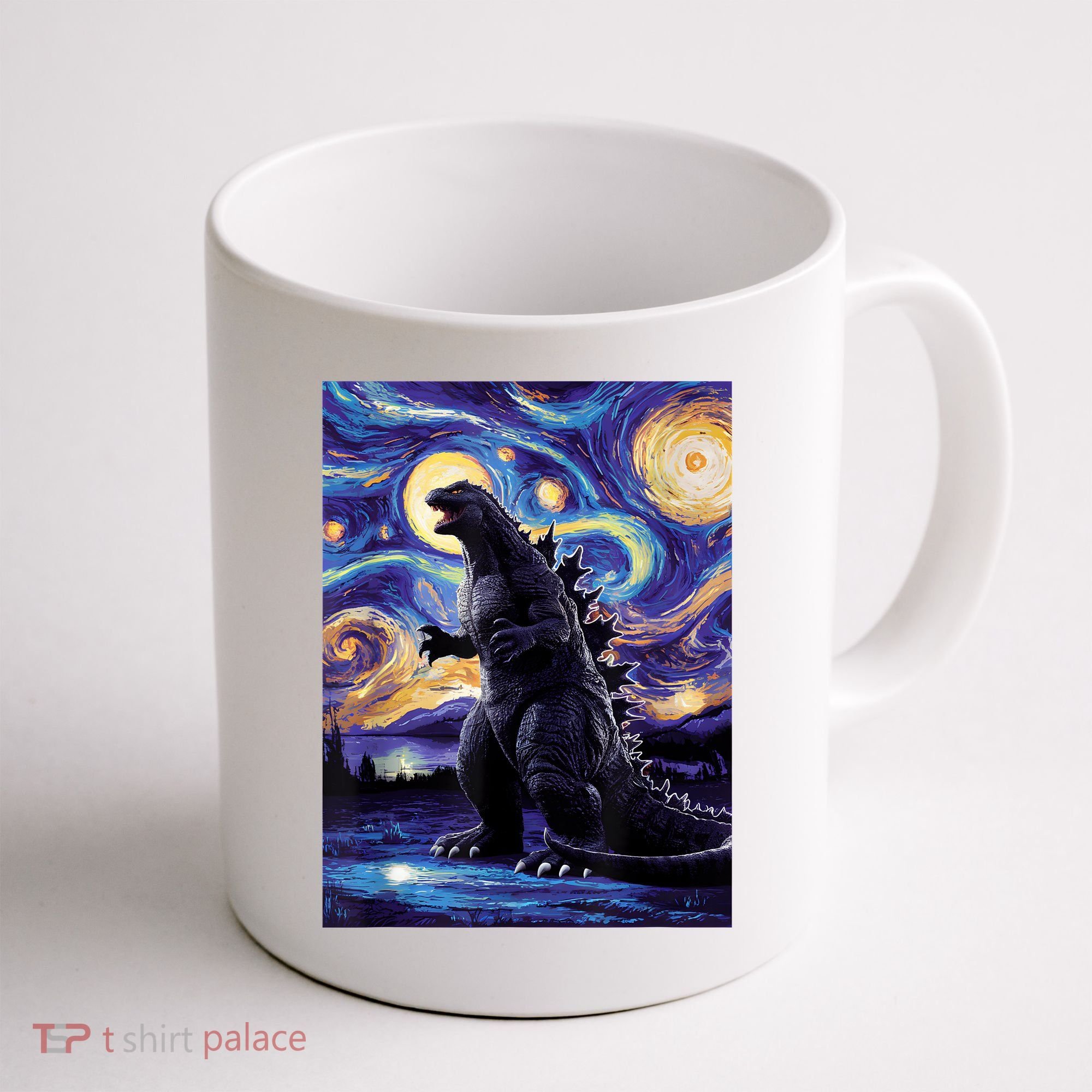 Retro Japanese Kaiju Monster Starry Night Parody Coffee Mug