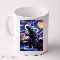 Retro Japanese Kaiju Monster Starry Night Parody Coffee Mug thumb 0