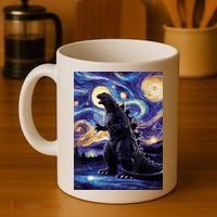 Retro Japanese Kaiju Monster Starry Night Parody Coffee Mug thumb 4