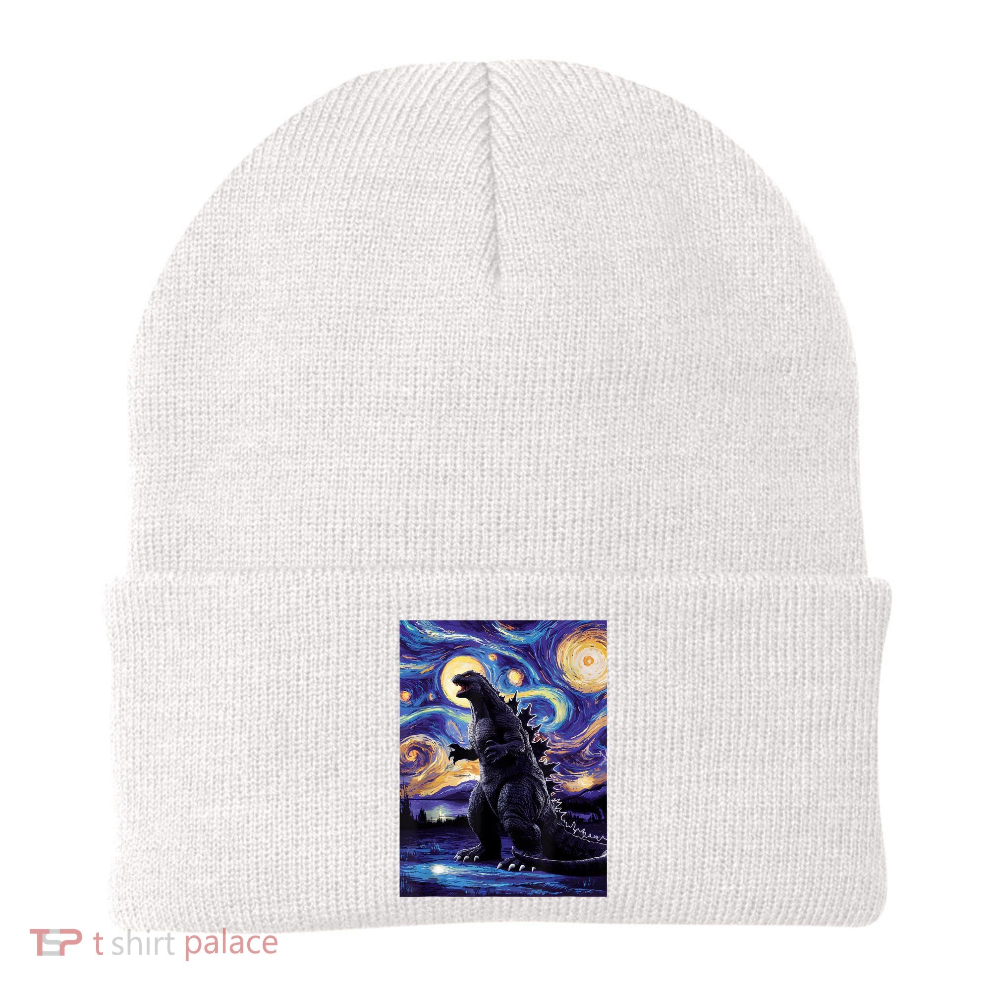 Retro Japanese Kaiju Monster Starry Night Parody Beanie