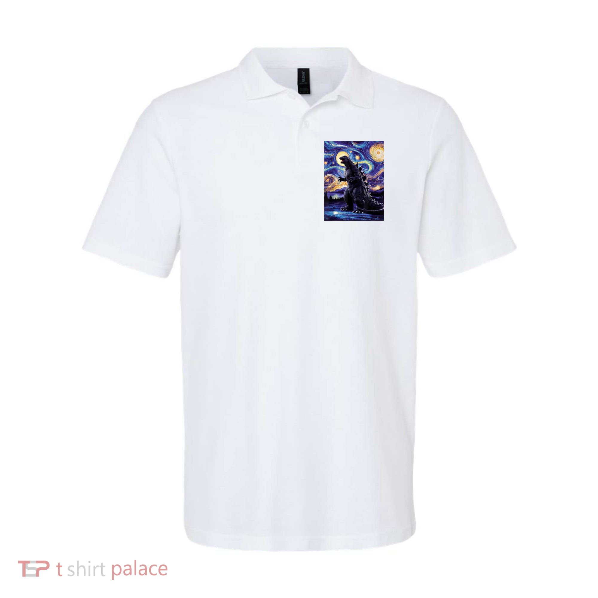 Retro Japanese Kaiju Monster Starry Night Parody Polo