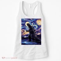 Retro Japanese Kaiju Monster Starry Night Parody Women's Tank Top thumb 0