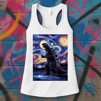 Retro Japanese Kaiju Monster Starry Night Parody Women's Tank Top thumb 3