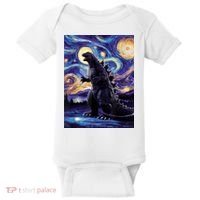 Retro Japanese Kaiju Monster Starry Night Parody Baby Bodysuit thumb 0