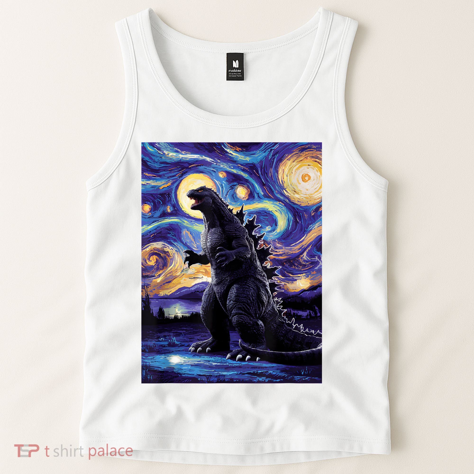 Retro Japanese Kaiju Monster Starry Night Parody Tank Top