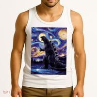 Retro Japanese Kaiju Monster Starry Night Parody Tank Top thumb 3