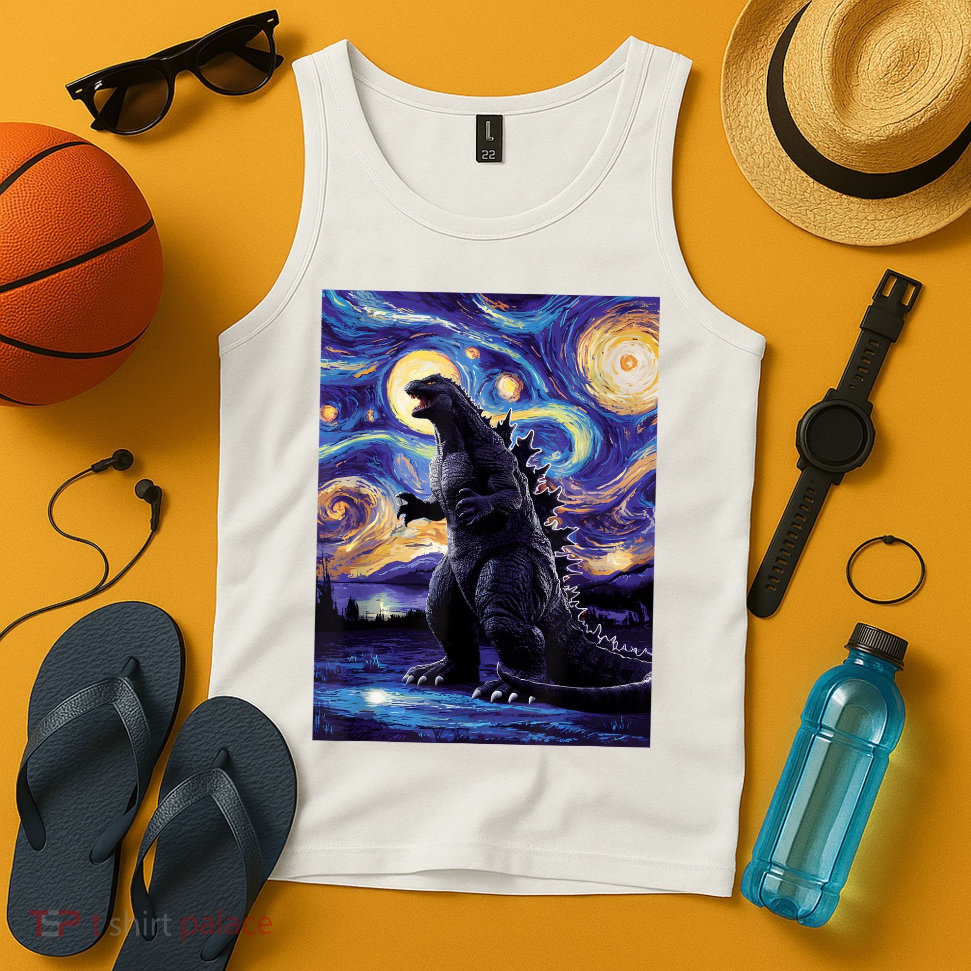 Retro Japanese Kaiju Monster Starry Night Parody Tank Top