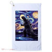 Retro Japanese Kaiju Monster Starry Night Parody Golf Towel thumb 0