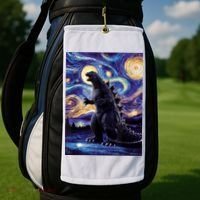 Retro Japanese Kaiju Monster Starry Night Parody Golf Towel thumb 2
