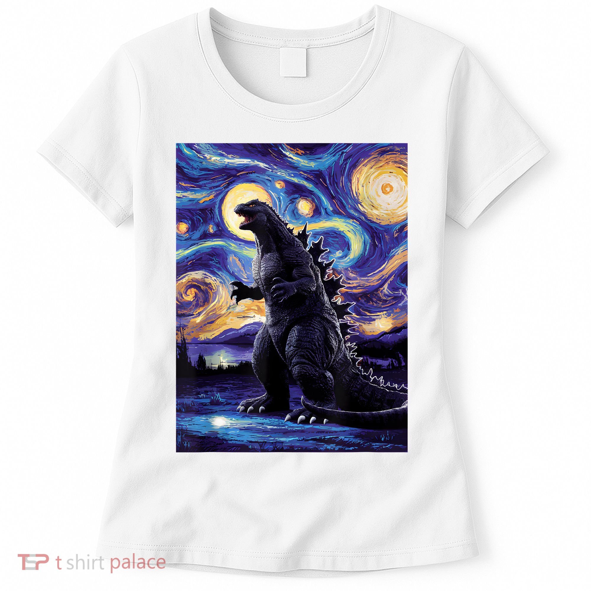 Retro Japanese Kaiju Monster Starry Night Parody Women's T-Shirt