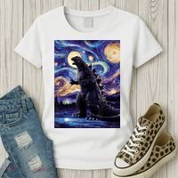 Retro Japanese Kaiju Monster Starry Night Parody Women's T-Shirt thumb 3