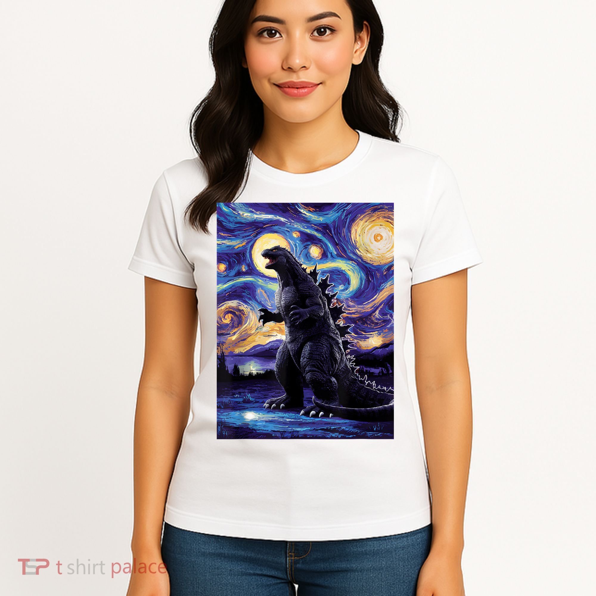 Retro Japanese Kaiju Monster Starry Night Parody Women's T-Shirt