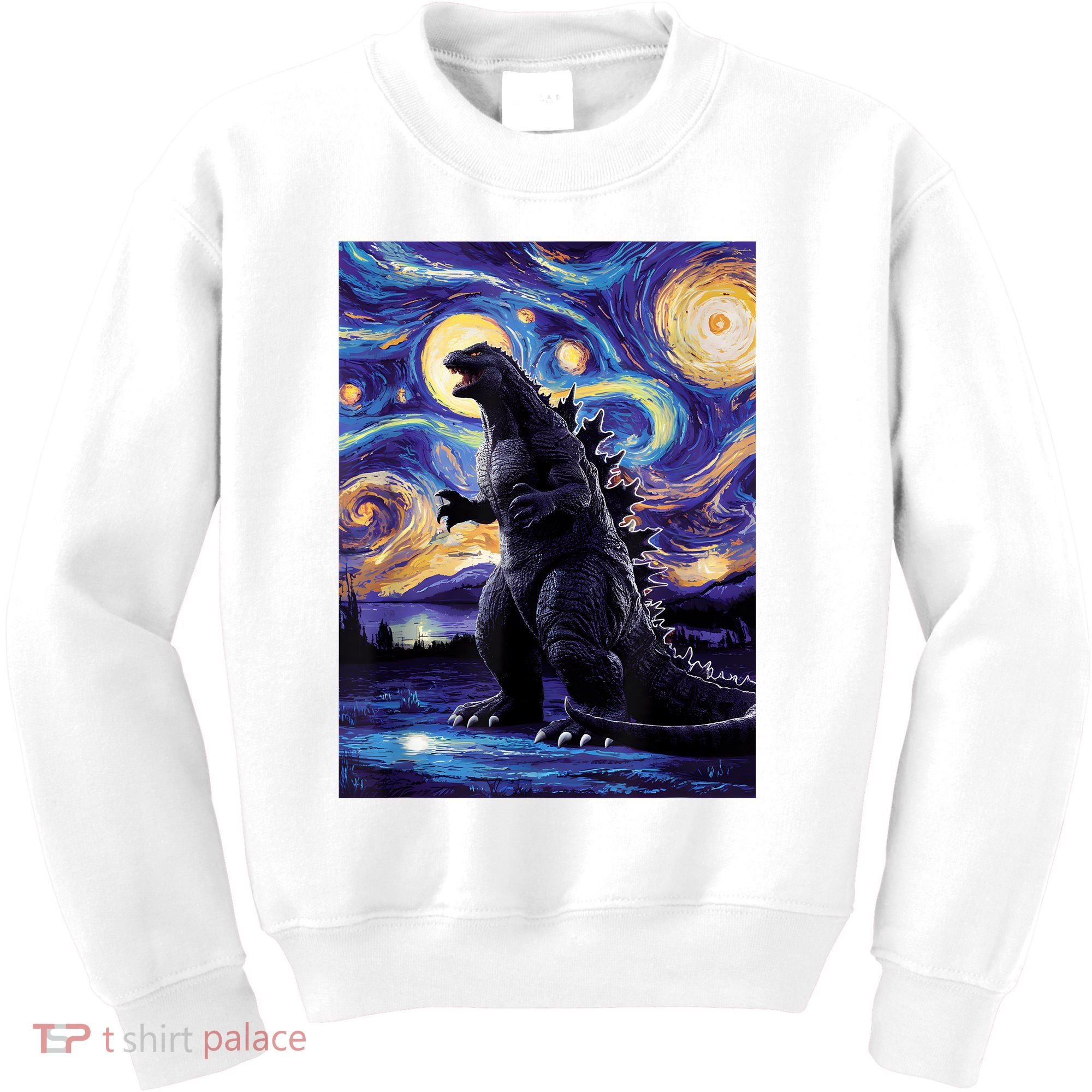 Retro Japanese Kaiju Monster Starry Night Parody Kids Sweatshirt