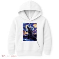 Retro Japanese Kaiju Monster Starry Night Parody Kids Hoodie thumb 0