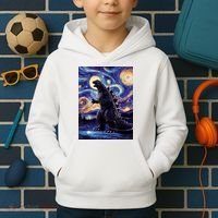 Retro Japanese Kaiju Monster Starry Night Parody Kids Hoodie thumb 2