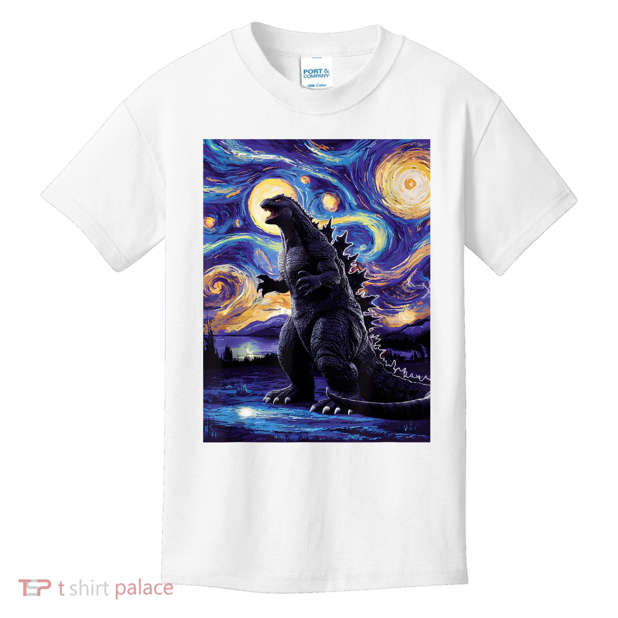 Retro Japanese Kaiju Monster Starry Night Parody Kids T-Shirt