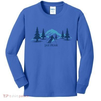 Retro Jay Peak Vermont Skiing Skier Blue Mountains Gift Kids Long Sleeve Shirt