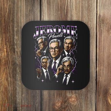 Retro Jerome Powell 90s Fan The Fed Merch Coaster