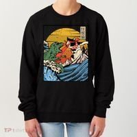 Retro Japanese Reptile Monster Vs Cat Monster Great Wave Women's Sweatshirt thumb 0