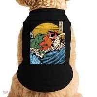 Retro Japanese Reptile Monster Vs Cat Monster Great Wave Doggie Tank thumb 0