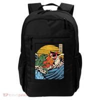 Retro Japanese Reptile Monster Vs Cat Monster Great Wave Backpack thumb 0