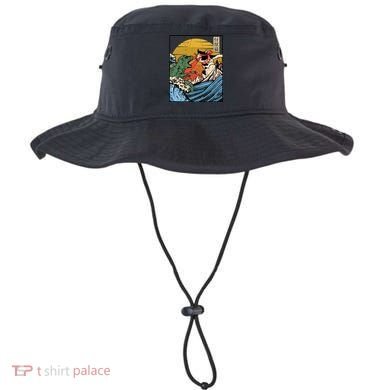 Retro Japanese Reptile Monster Vs Cat Monster Great Wave Bucket Hat