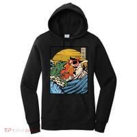 Retro Japanese Reptile Monster Vs Cat Monster Great Wave Women's Hoodie thumb 0