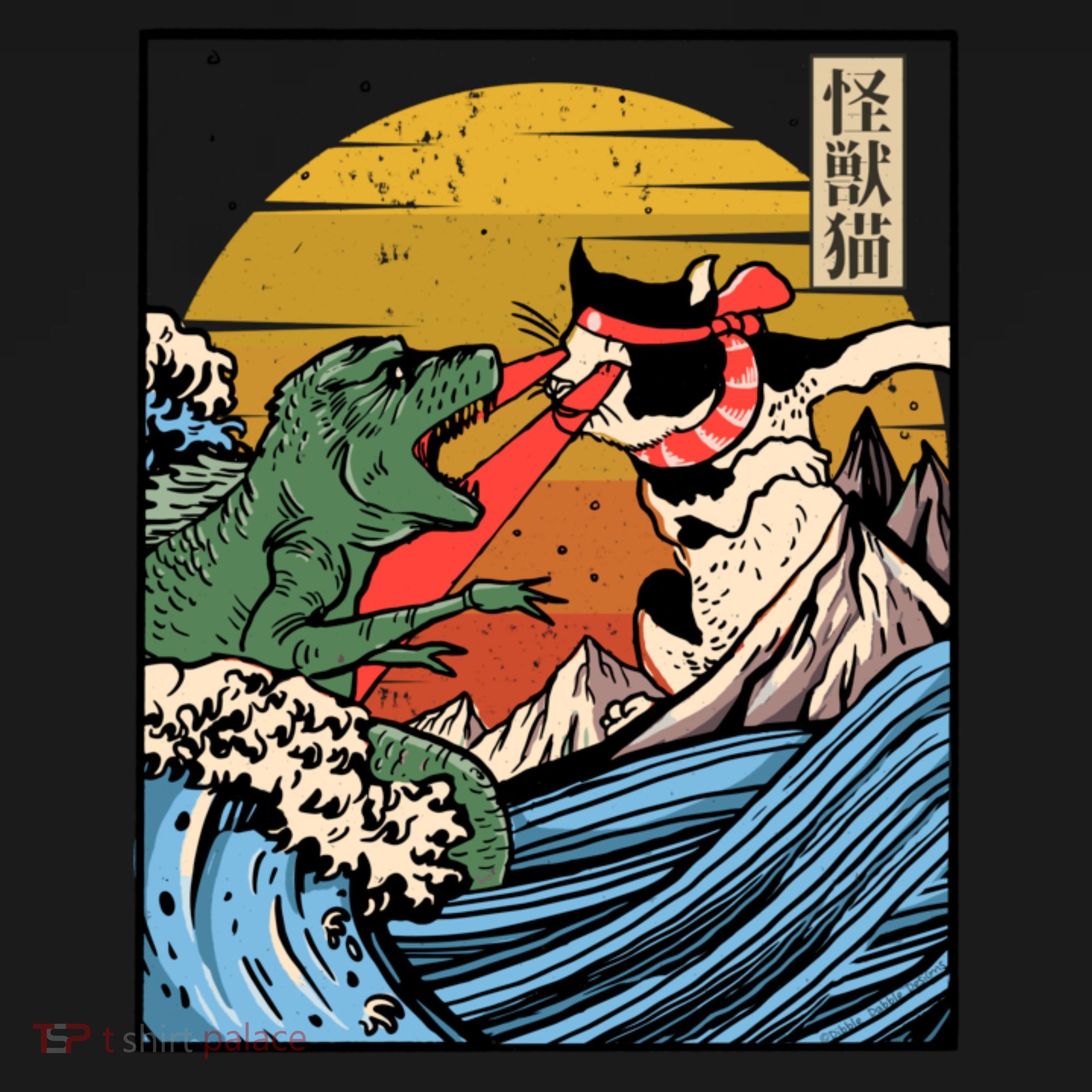 Retro Japanese Reptile Monster Vs Cat Monster Great Wave Women's Hoodie
