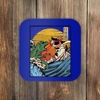 Retro Japanese Reptile Monster Vs Cat Monster Great Wave Coaster thumb 0