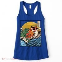 Retro Japanese Reptile Monster Vs Cat Monster Great Wave Women's Tank Top thumb 0