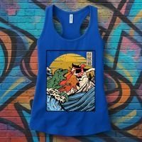 Retro Japanese Reptile Monster Vs Cat Monster Great Wave Women's Tank Top thumb 3
