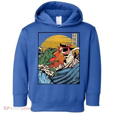 Retro Japanese Reptile Monster Vs Cat Monster Great Wave Toddler Hoodie