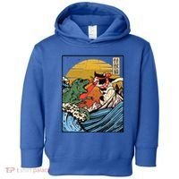 Retro Japanese Reptile Monster Vs Cat Monster Great Wave Toddler Hoodie thumb 0