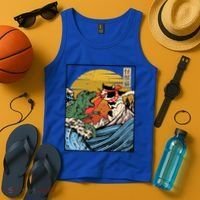 Retro Japanese Reptile Monster Vs Cat Monster Great Wave Tank Top thumb 4