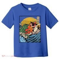 Retro Japanese Reptile Monster Vs Cat Monster Great Wave Toddler T-Shirt thumb 0