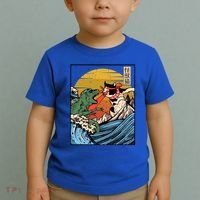 Retro Japanese Reptile Monster Vs Cat Monster Great Wave Toddler T-Shirt thumb 2