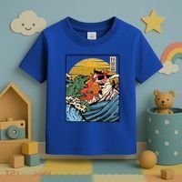 Retro Japanese Reptile Monster Vs Cat Monster Great Wave Toddler T-Shirt thumb 3